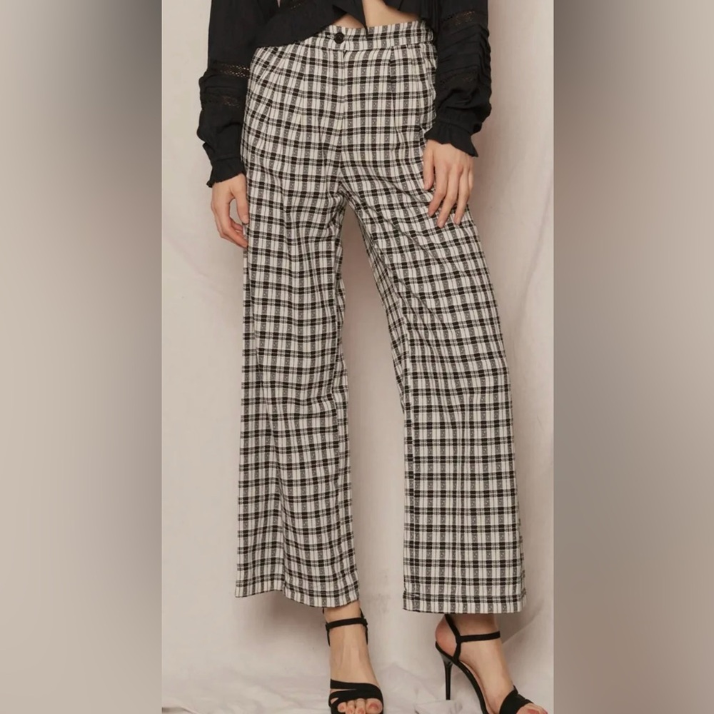 Cream and black gingham pants